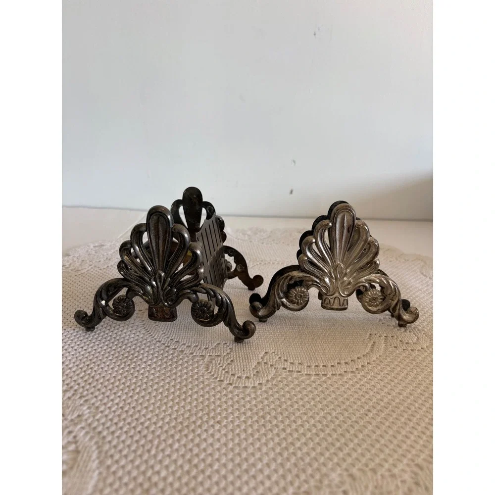 Vintage Ornate Silver Tone Metal Napkin Holder and knife Holder. Scoll design